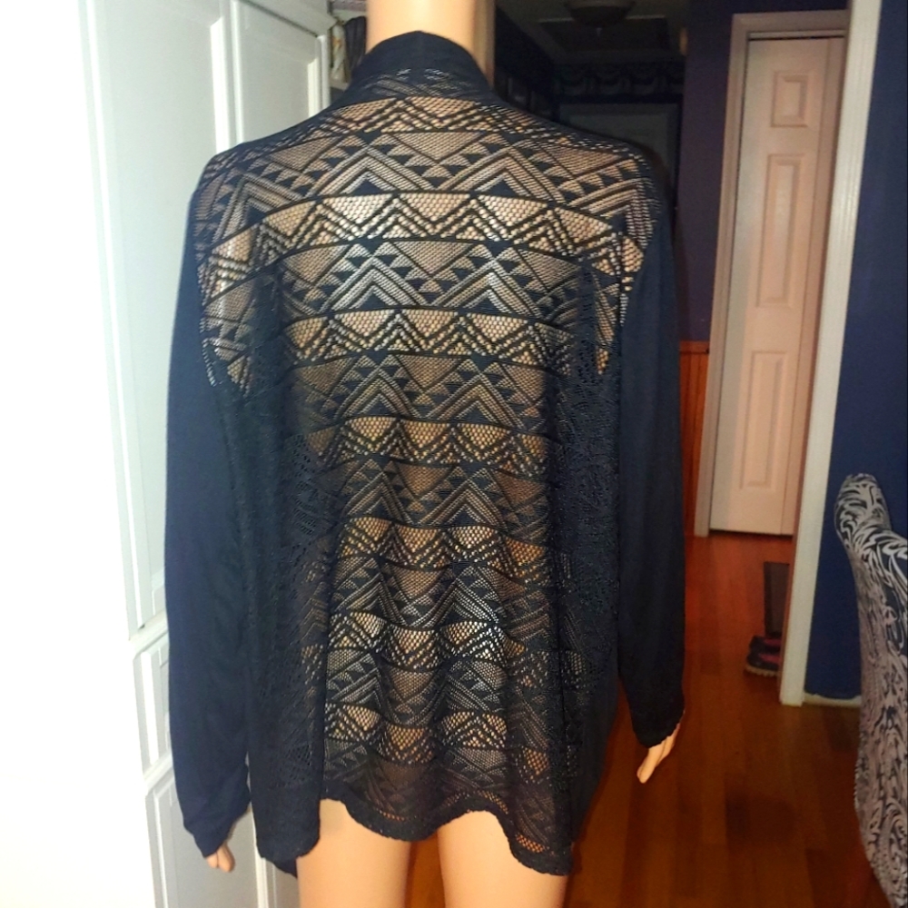 Rxb Black Geometric Mesh Back Sweater 2X XX